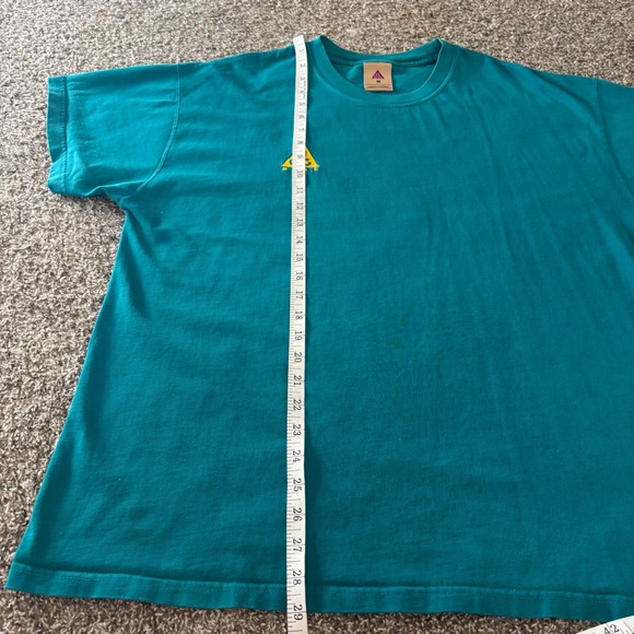 Nike ACG Teal Blue Yellow Embroidered Triangle Logo Short Sleeve Mens T-Shirt XL - Picture 3 of 6